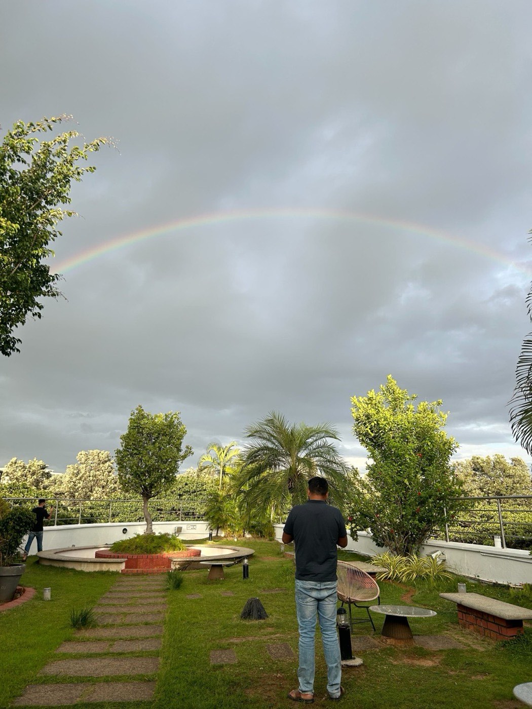 A rainbow over the Bangalore office rooftop garden